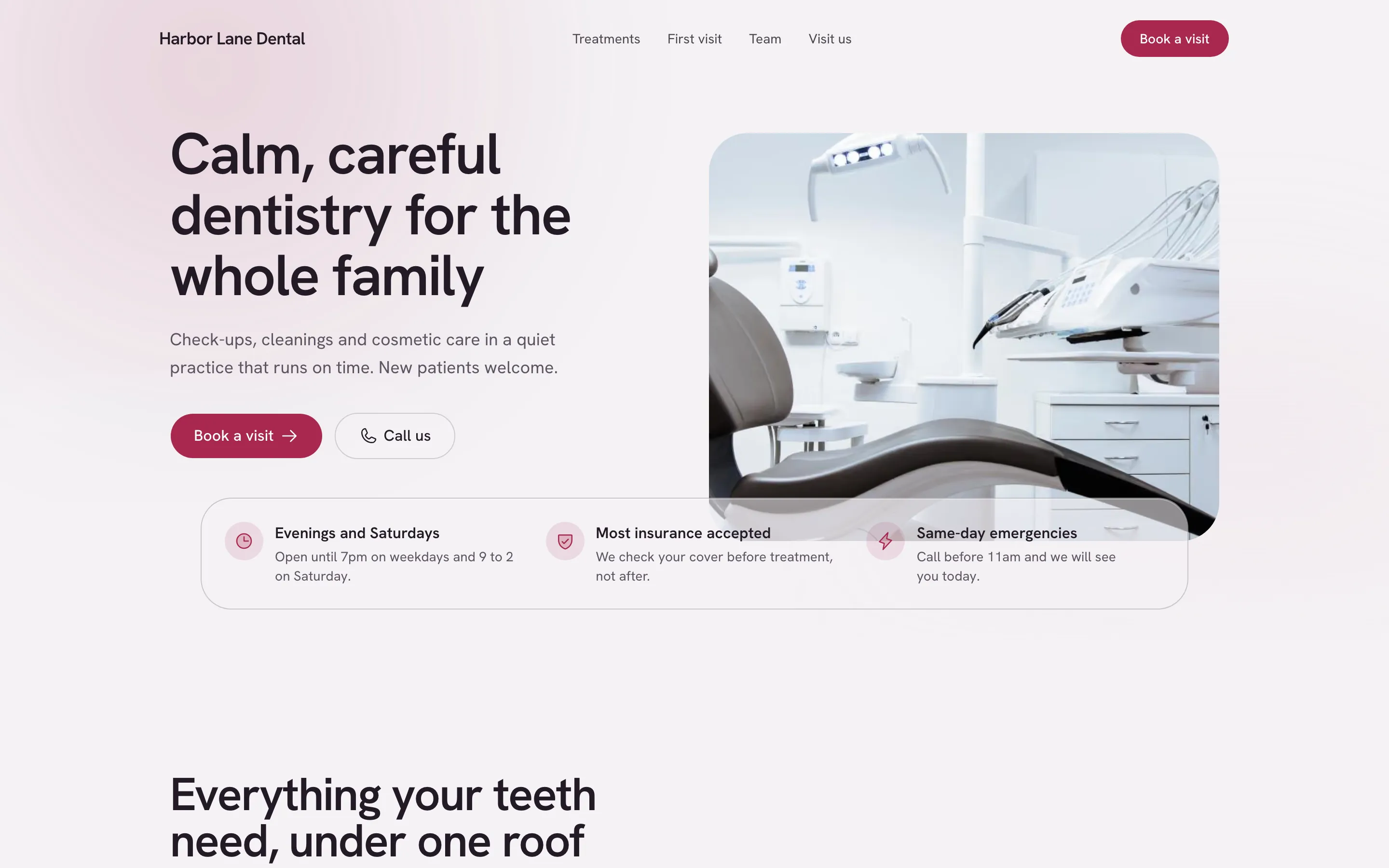 Harbor Lane Dental template in the client's colors